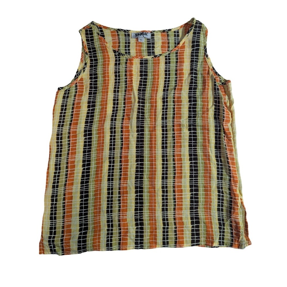 Viva Moda 100% Silk Tank Top XL Vintage Geometric Striped Abstract Art To Wear